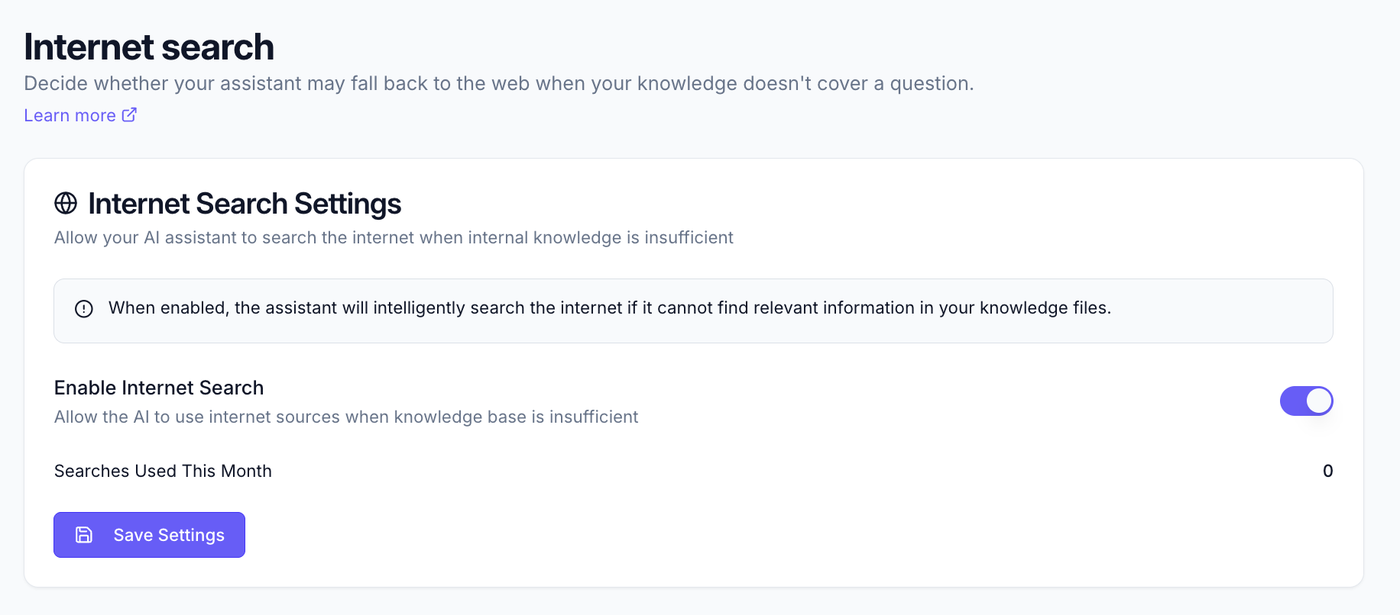 The Internet search toggle and explanation